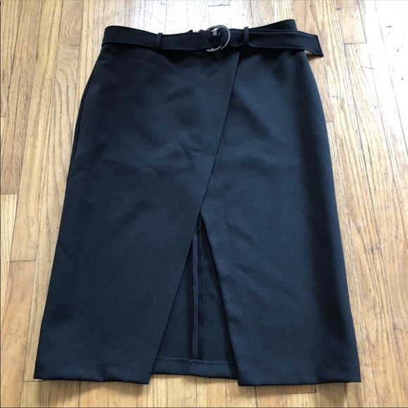 ♦️SOLD♦️TOPSHOP Black Over Lap Front Belted Skirt Sz 12 - Picture 2 of 8